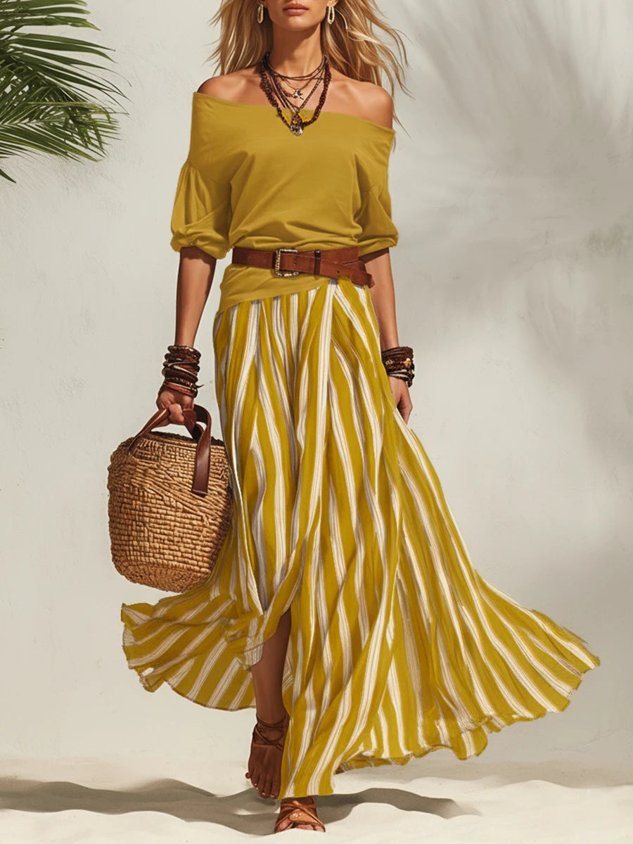Women's Nautical Vacation Style Dress With Vents Tops