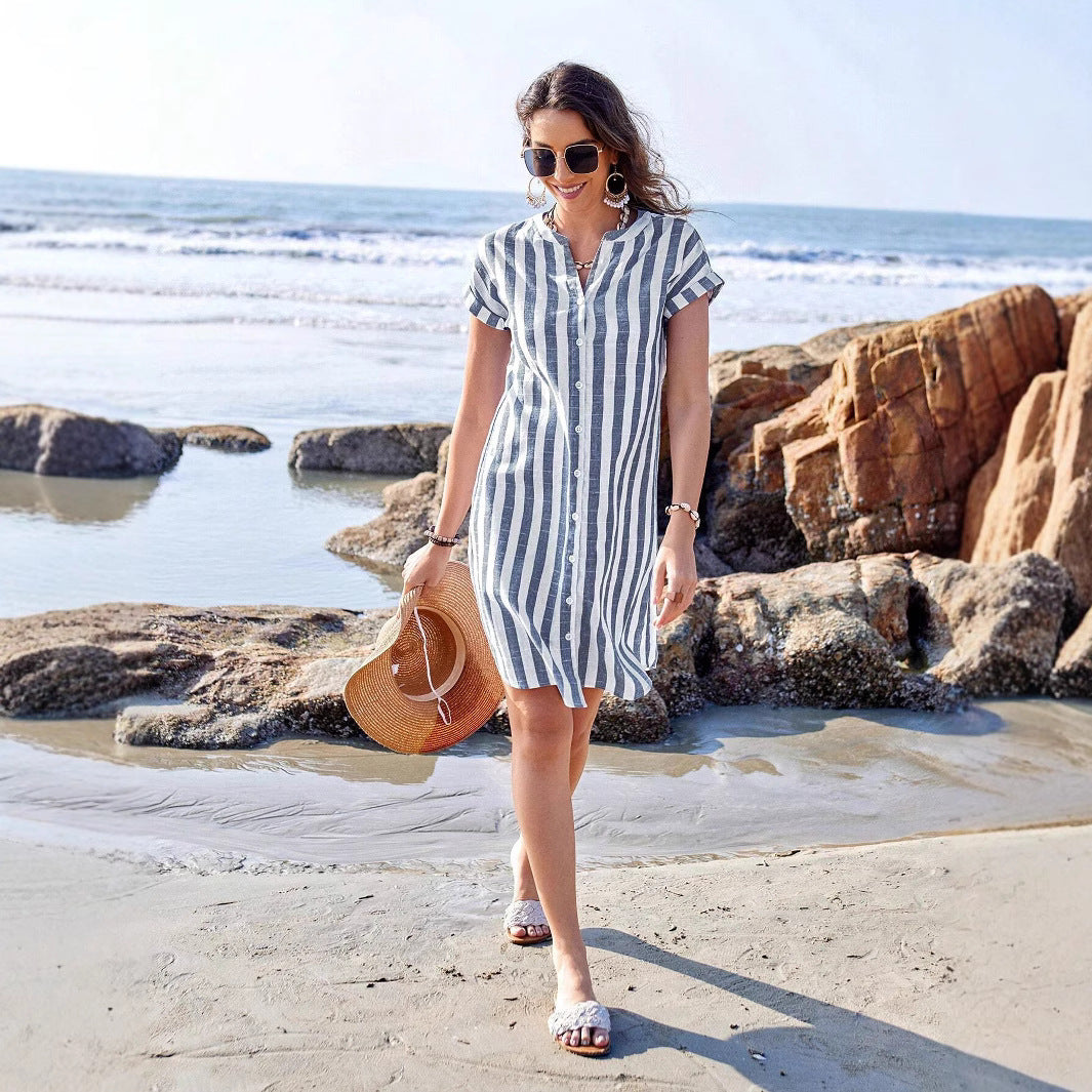 Women's Summer Fashion Temperament Leisure Loose Striped Blouse