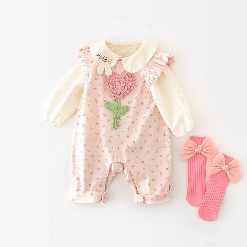 Spring Fresh Floral Pants Going Out Flounced Sleeve Jumpsuit Jumpsuit, Climbing Suit