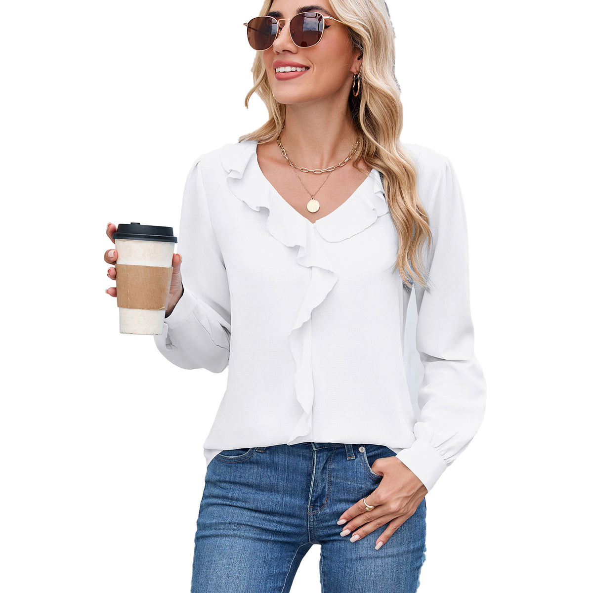 Classy Beautiful Women's Long Sleeve Ruffled Blouses