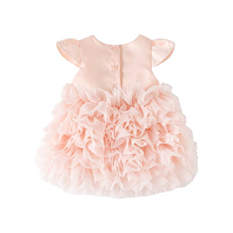 Summer Mesh Bubble Skirt Pink Large Bow Flounced Sleeve Days Children's Dress