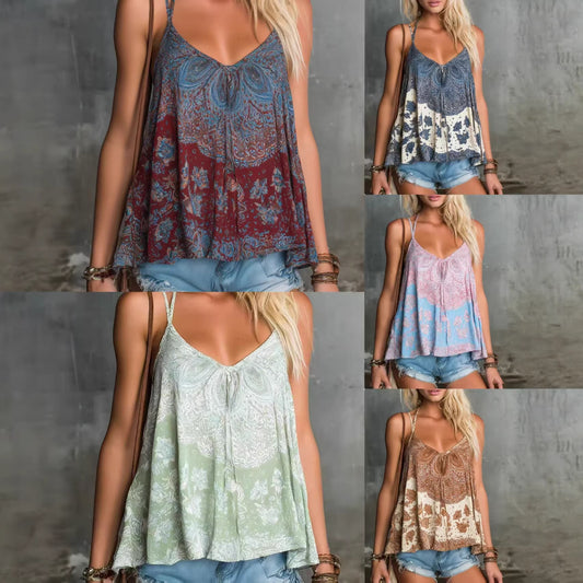Bohemian Style Vintage Print Color Effect Vests
