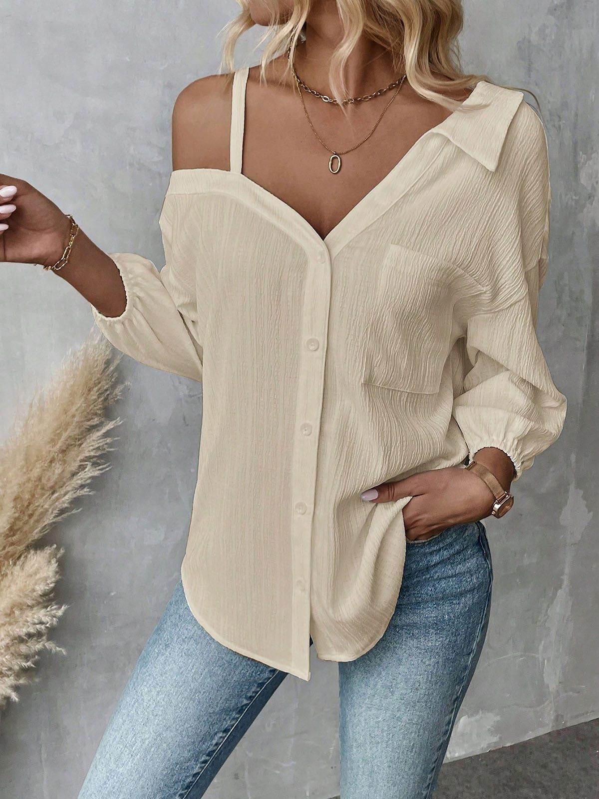 Lapel Three-quarter Sleeve Texture Single-breasted Casual Cardigans