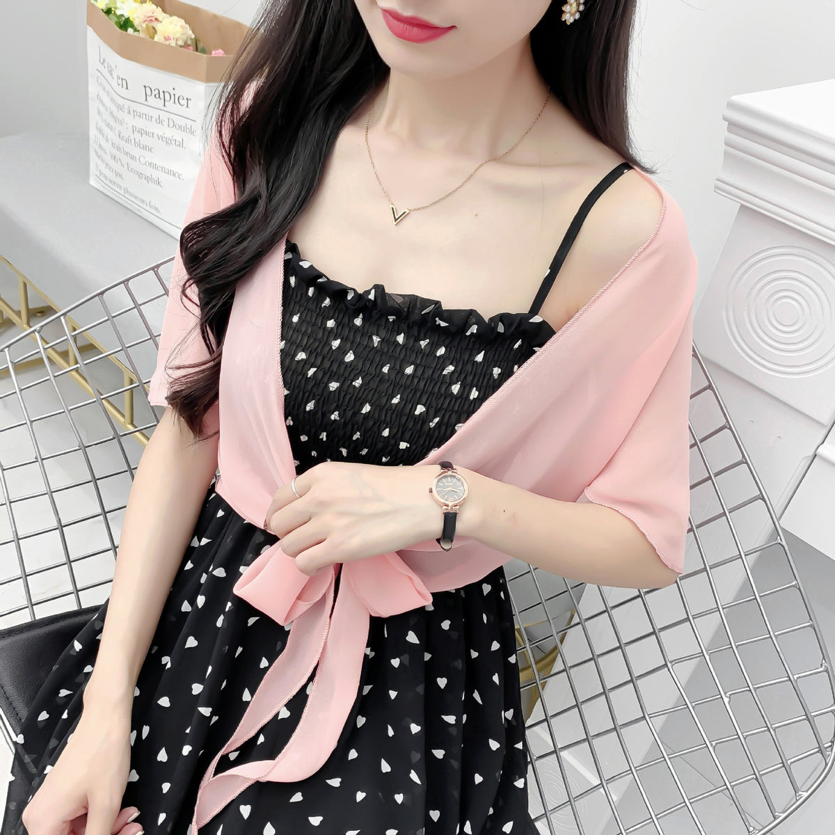 Women's Summer Outwear Western Style Shawl With Lace Shirt, Chiffon Shirt
