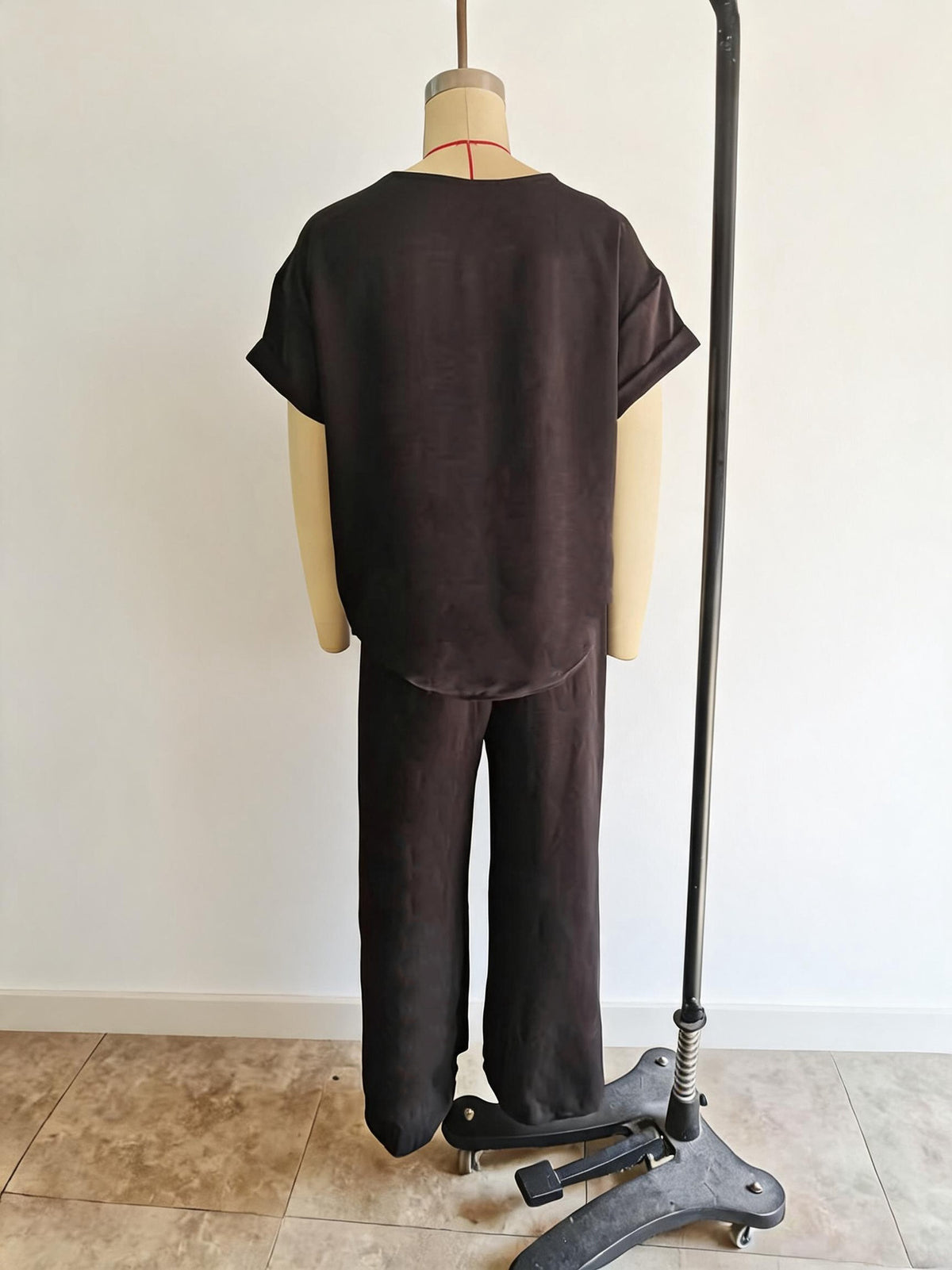 Women's Linen Round Neck Sleeve High Waist Loose Wide Leg Fashion Casual Suit