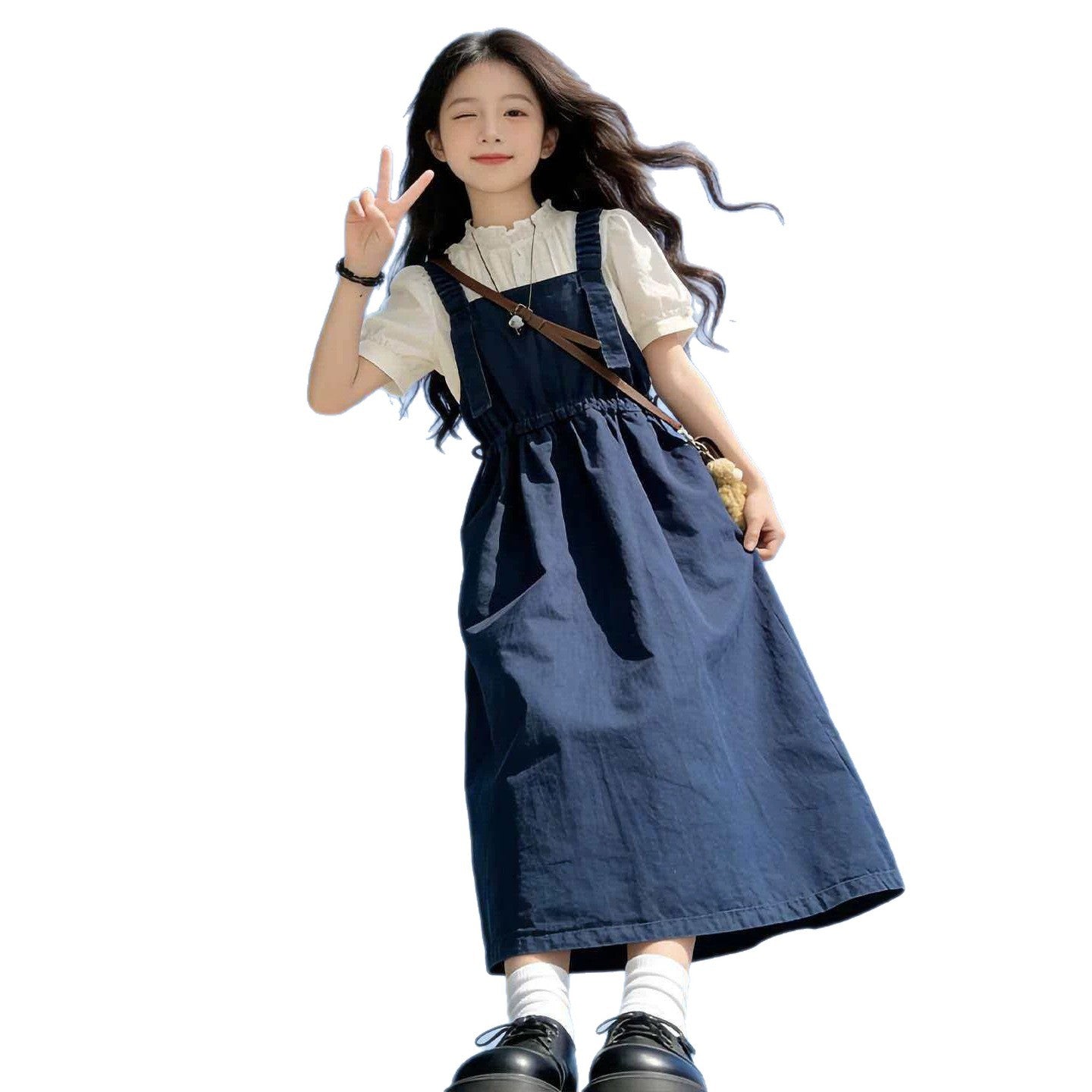 Style Skirt Summer Wear Green Less Western Fashion Suspender Two-piece Children's Suit