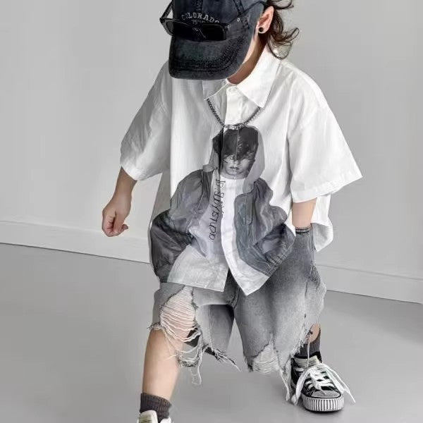 Children's Boys Summer Blouse Wear Fashion Korean Style Short Sleeve Children's Suit