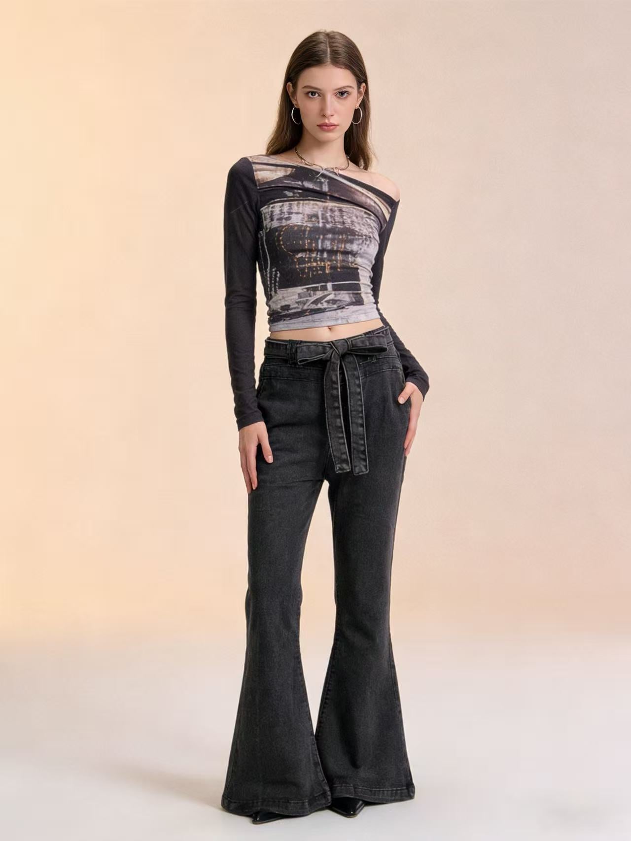 Women's Source High Waist Hip Lift Wide Women's Jeans