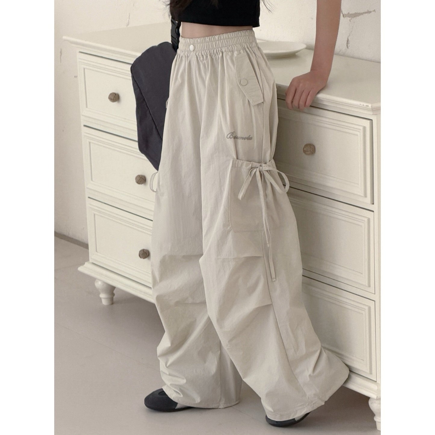 Side Strap Overalls Female Summer Korean Style Straight Children's Pants