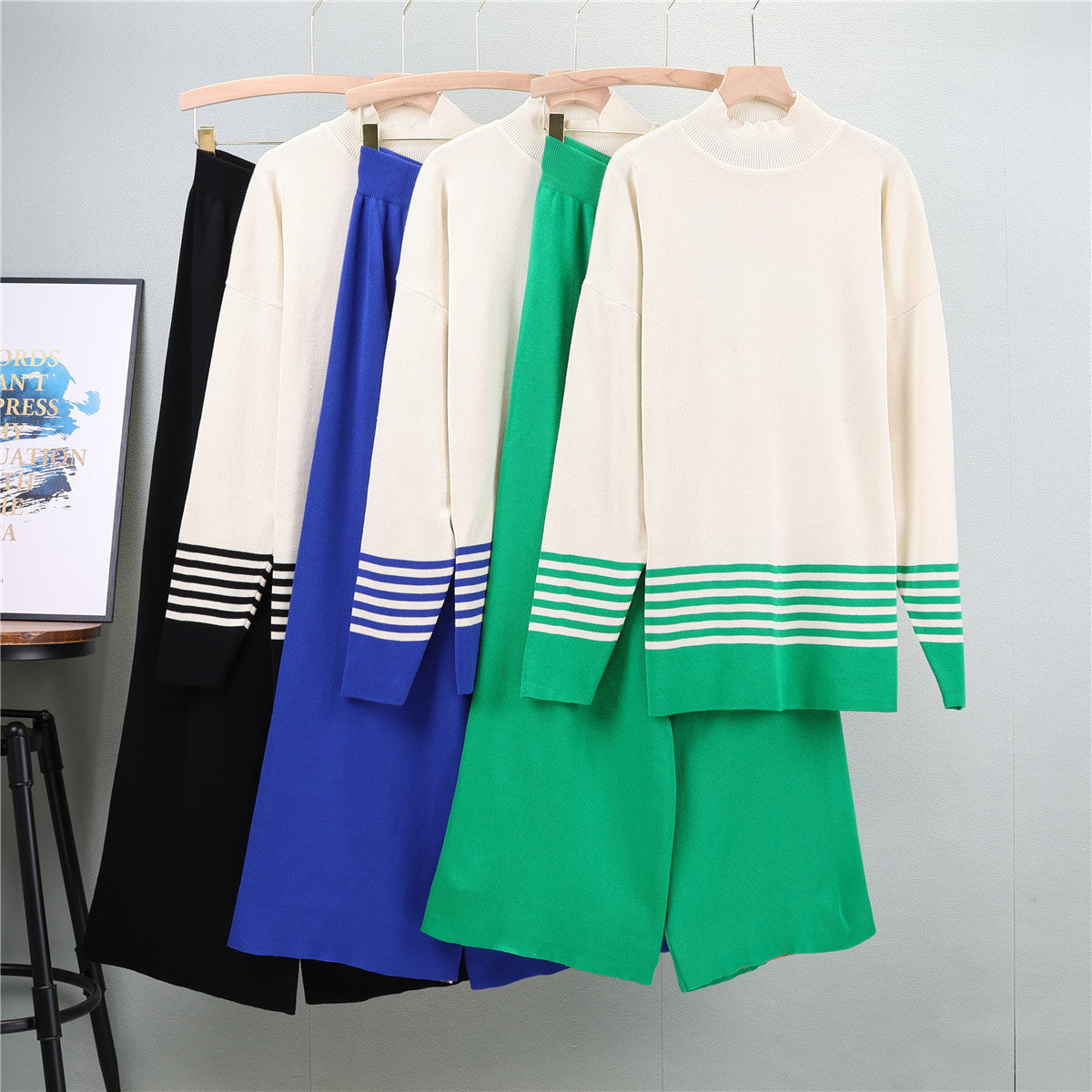 Women's Stripes Contrast Color Trousers Two-piece Tide Fashion Casual Suit