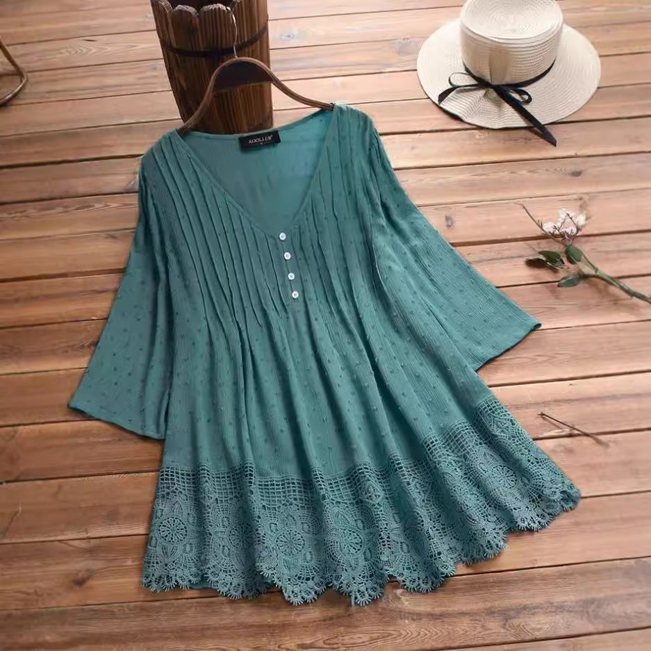 Women's Summer Jacquard Pleated Lace Hollow Out Clothing