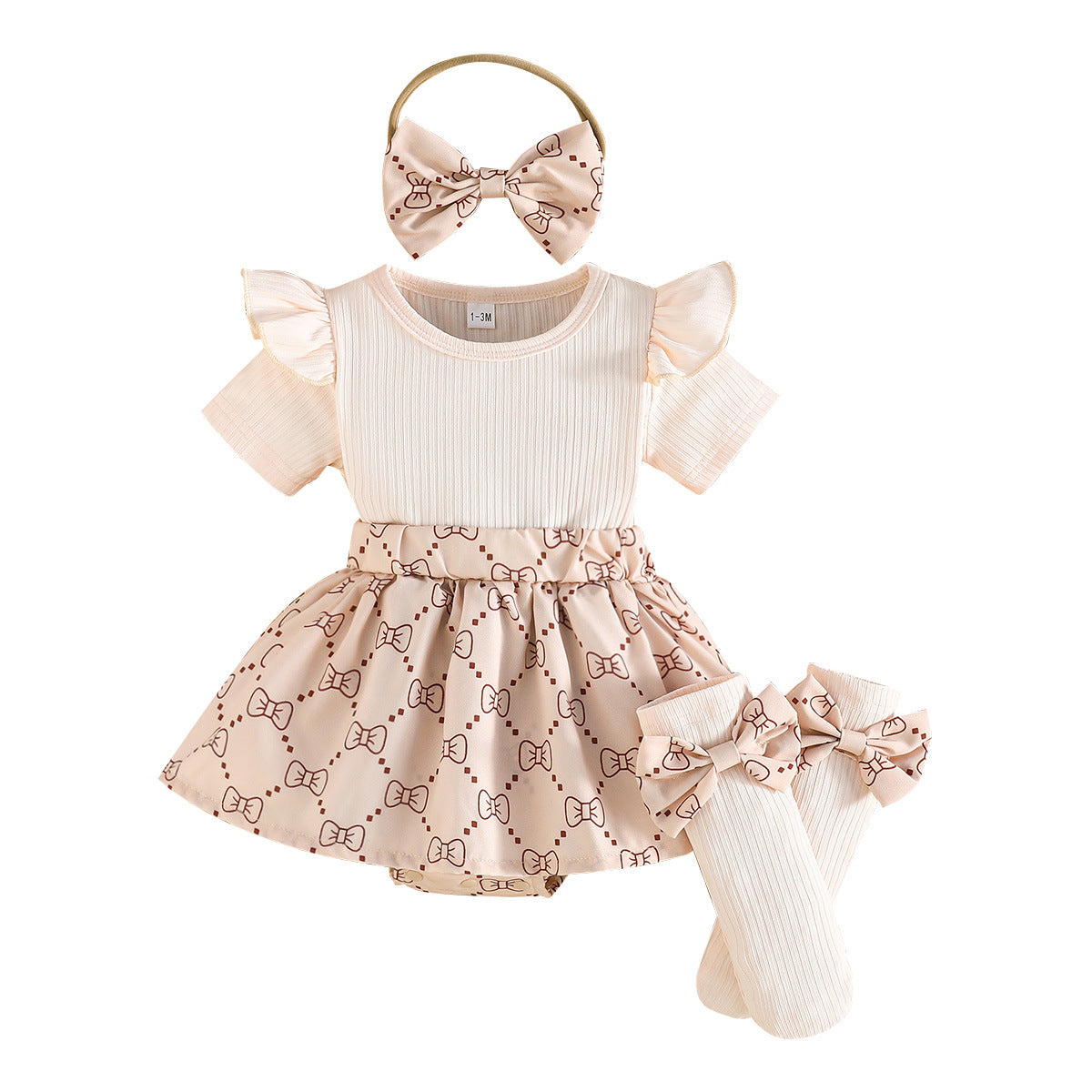 Sunken Stripe Flounced Sleeve Romper Same Color Jumpsuit, Climbing Suit