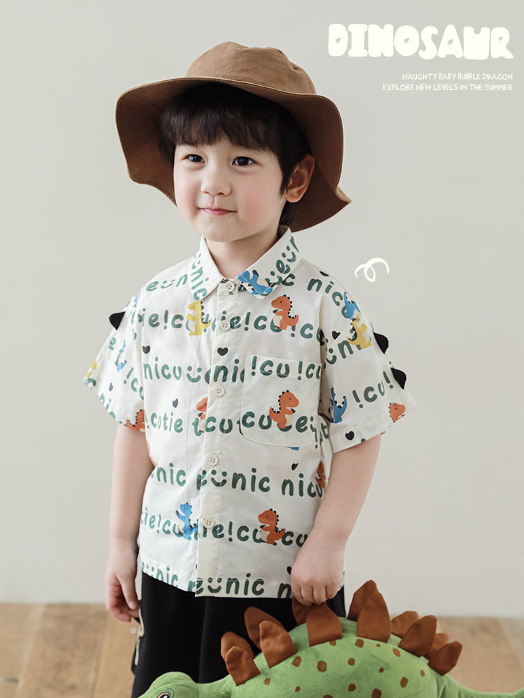 Summer Lapel Short-sleeved Shirt T-shirt In Contrast Color Children's Pants