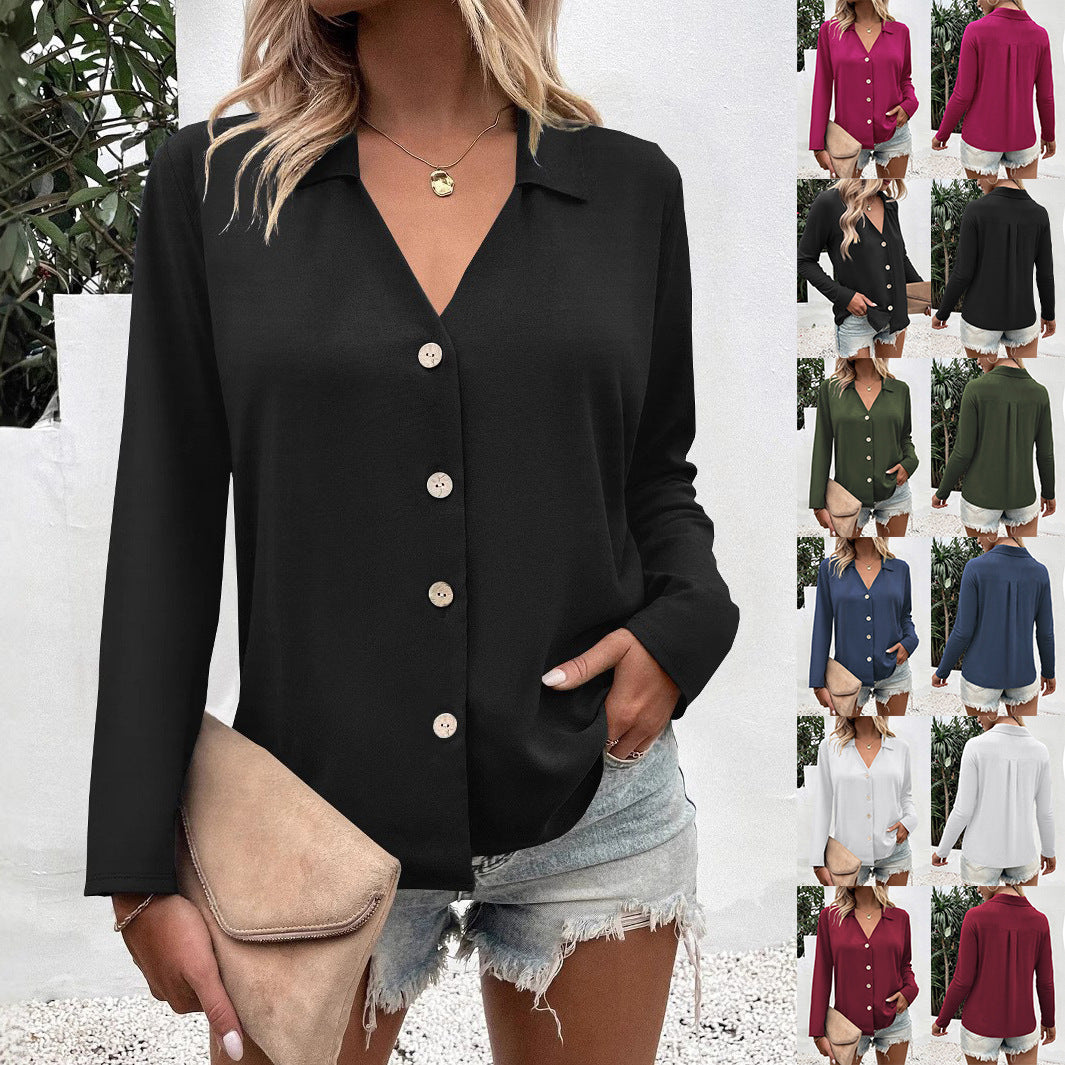 Women's Solid Color Long Sleeve Ice Silk Elegant Blouse