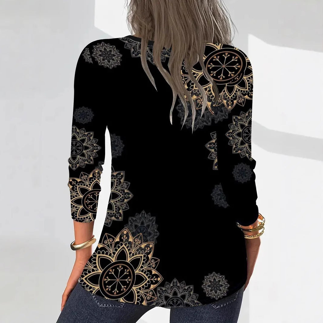 Women's Elegant Casual Zipper Floral Print Long Tops