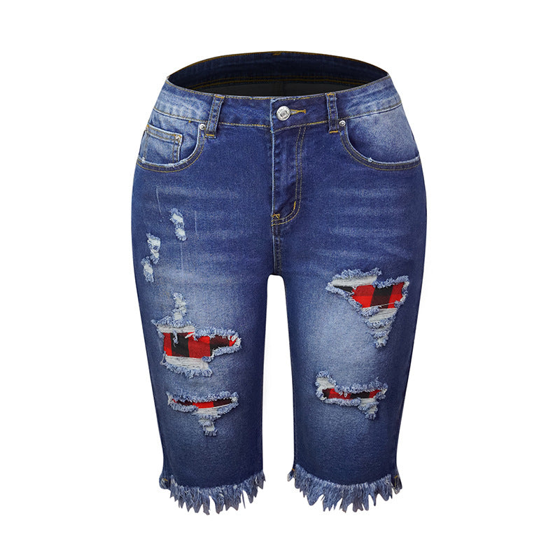 Women's Tassel High Elastic Skinny Cropped Ripped Pants