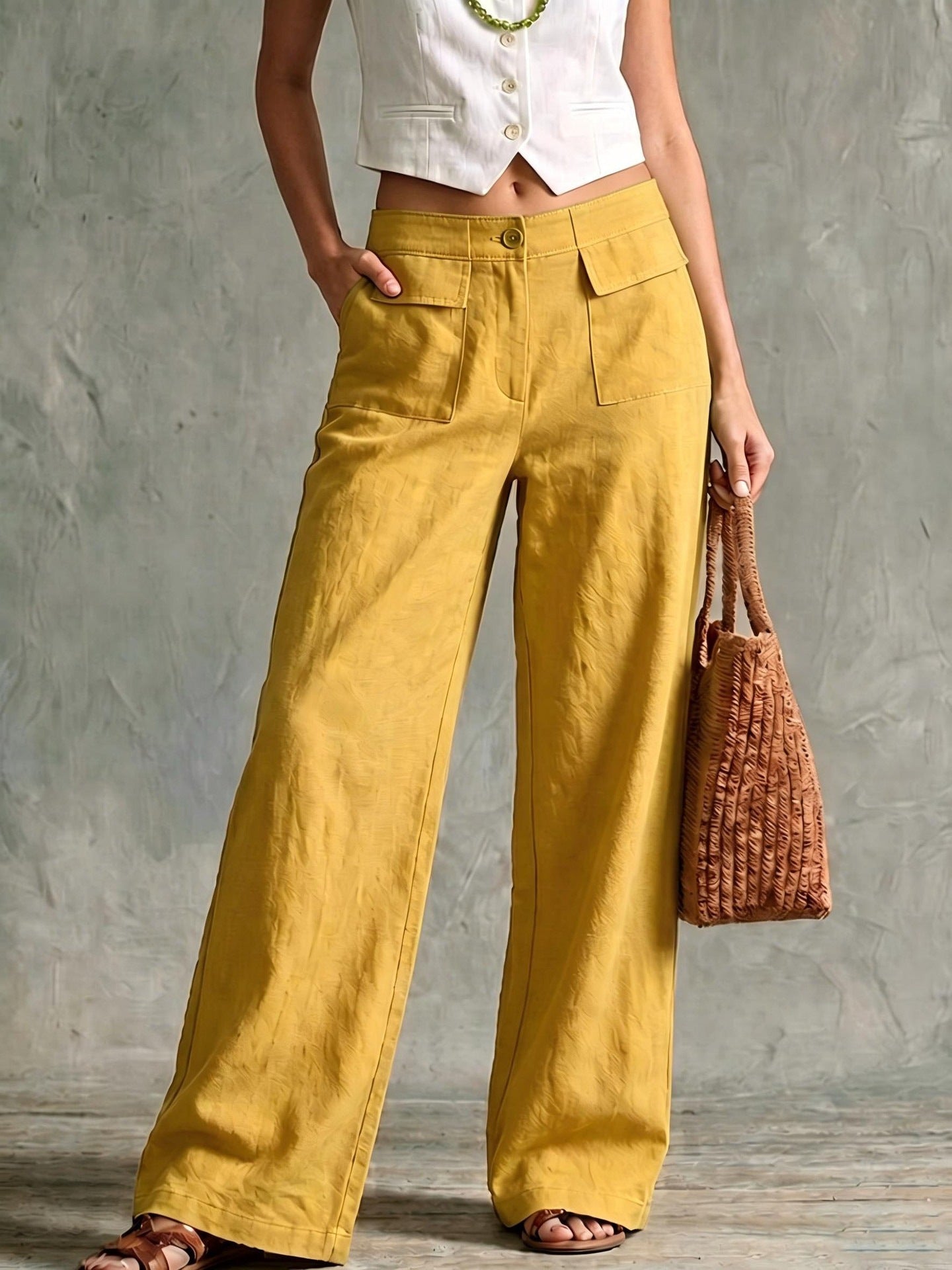 Women's Solid Color Cotton Linen Loose Trousers Casual Pants