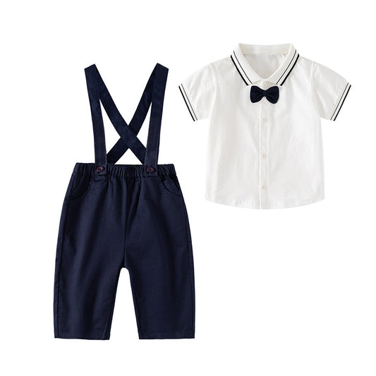 Children's Clothes Gentleman Shirt Short-sleeved Trousers Suspender Children's Suit