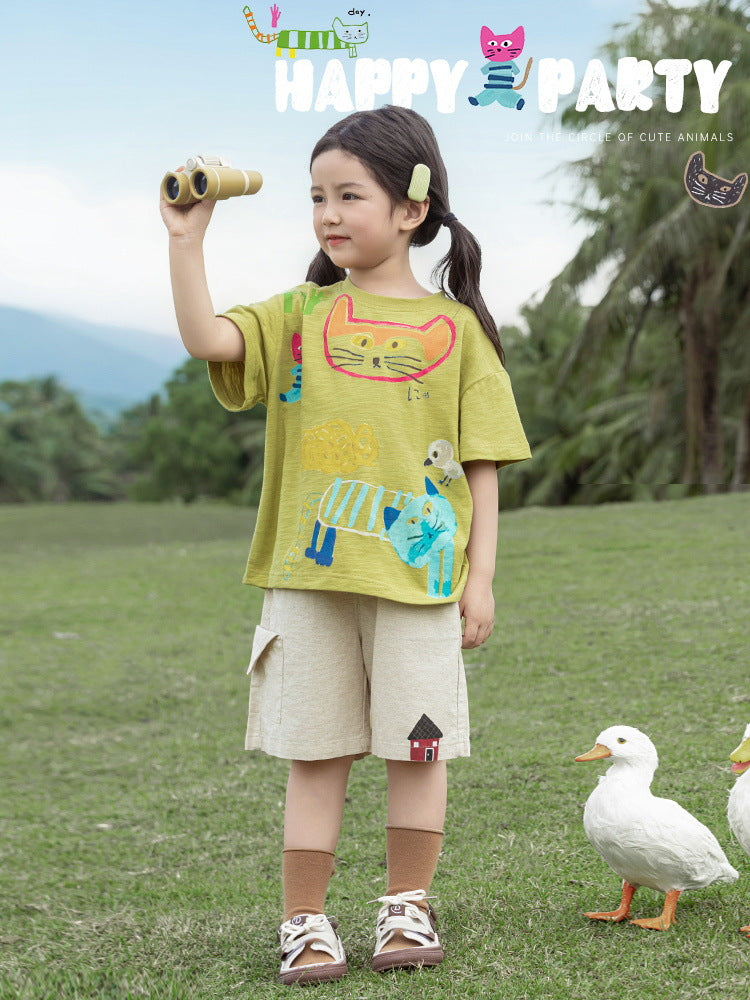 Wu Cartoon Digital Printed Summer Cute Refreshing Loose Casual Short Children's T-shirt