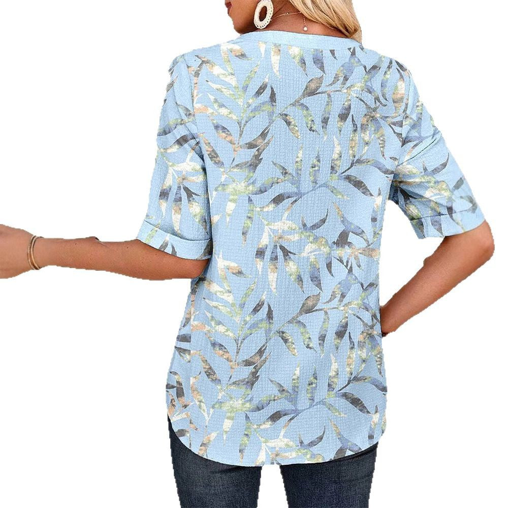 Women's Spring Fashion Button Sleeve Shirt Blouse
