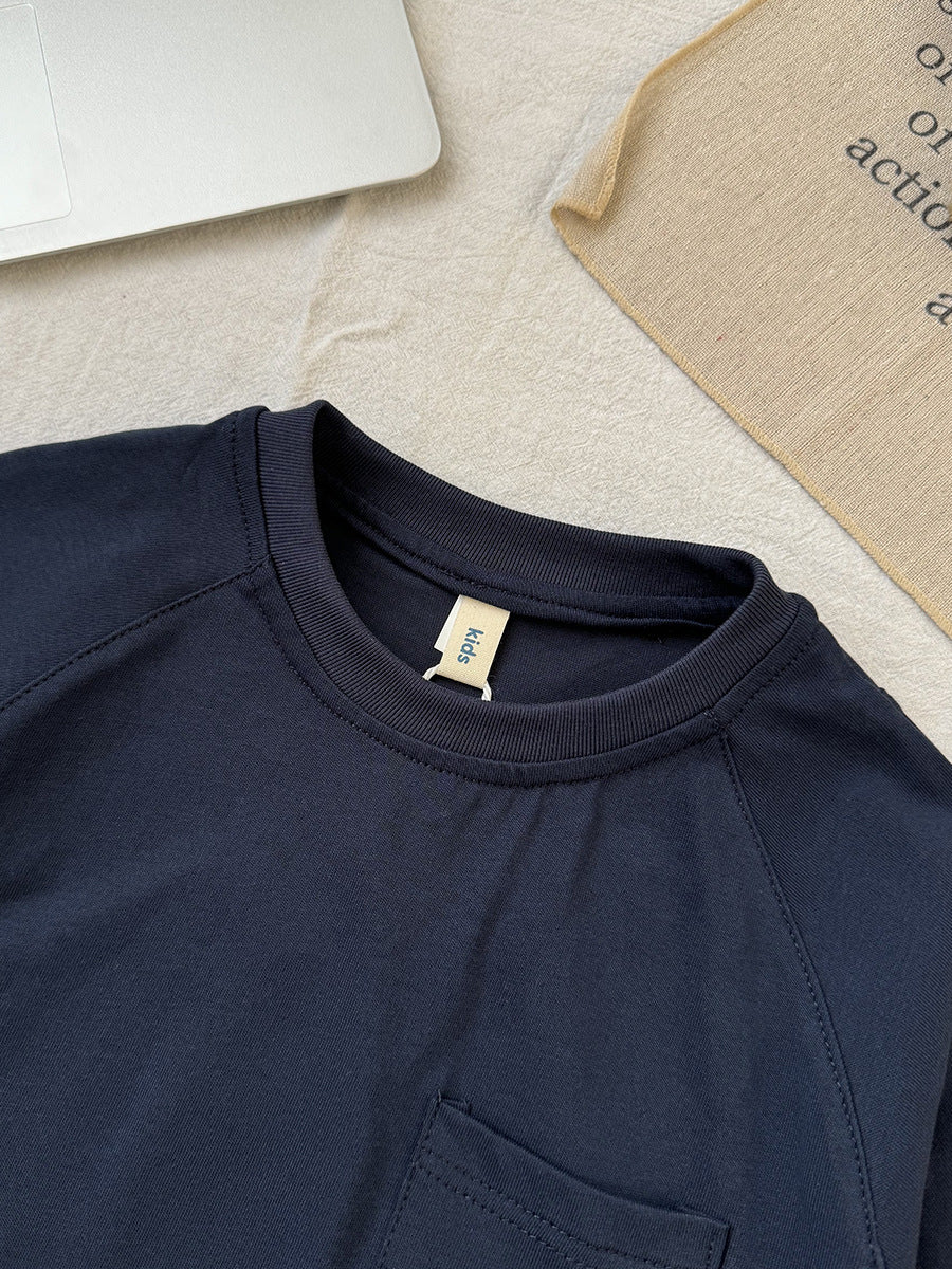 Children's Summer Solid Color Pocket Toddler Trendy Children's T-shirt