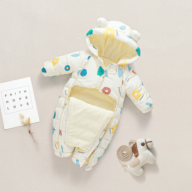 Born Jumpsuit Boys Winter Outing Down Clothes Fleece-lined Jumpsuit, Climbing Suit