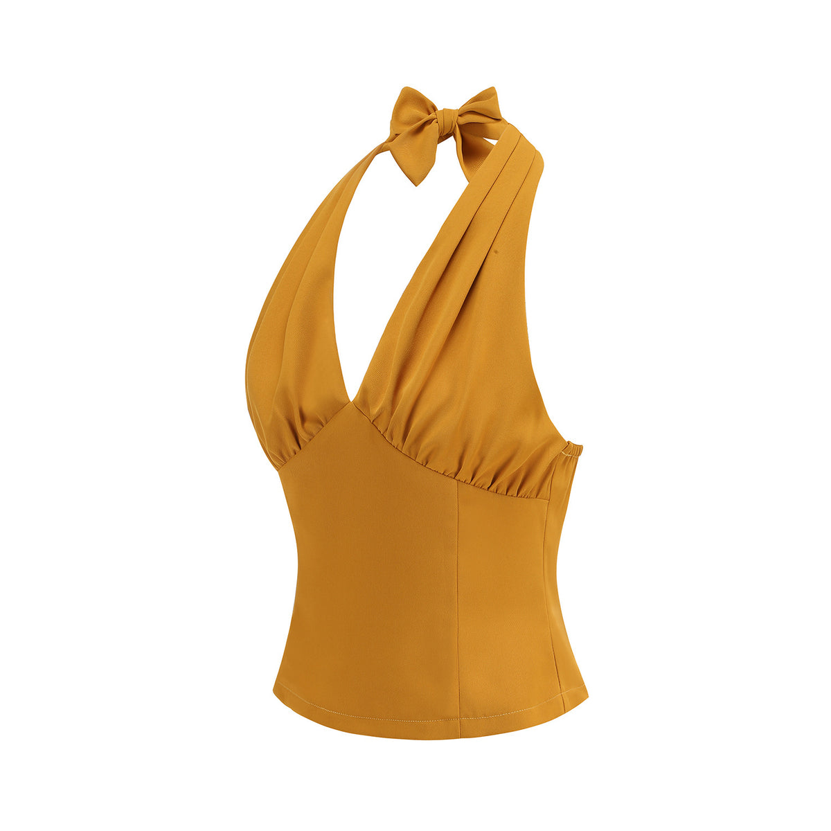 Style Pleated Deep Backless Halter Waist Slim Stage Blouse