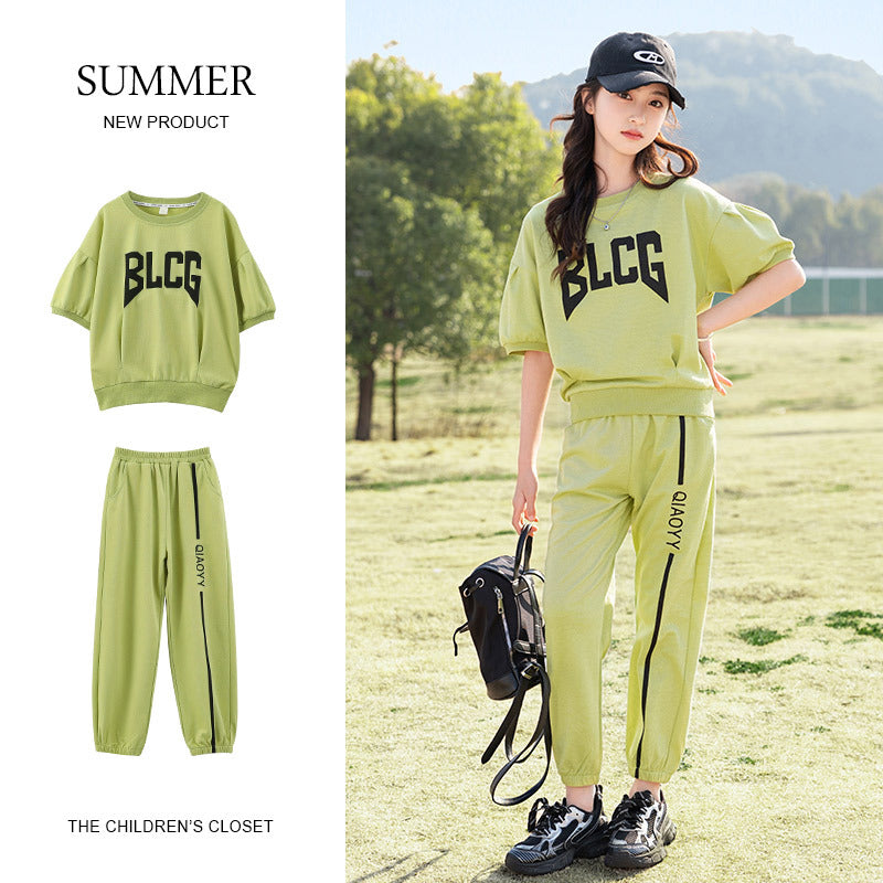 Children's Medium Large Casual Knitted Short Sleeve Trousers Children's Suit