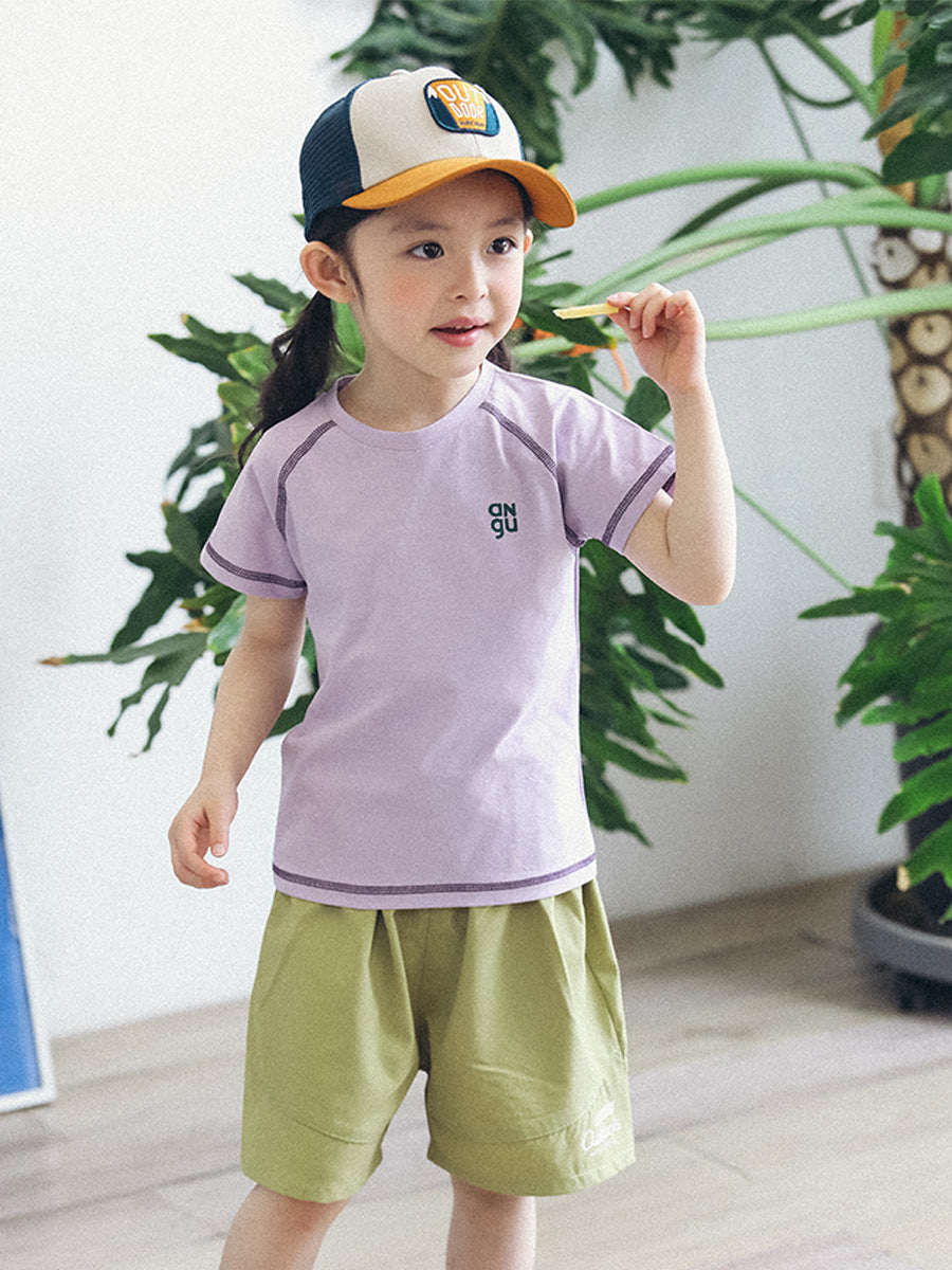 Children's Short-sleeved Summer Contrast Color Letter Half-sleeved Bright Line Children's T-shirt