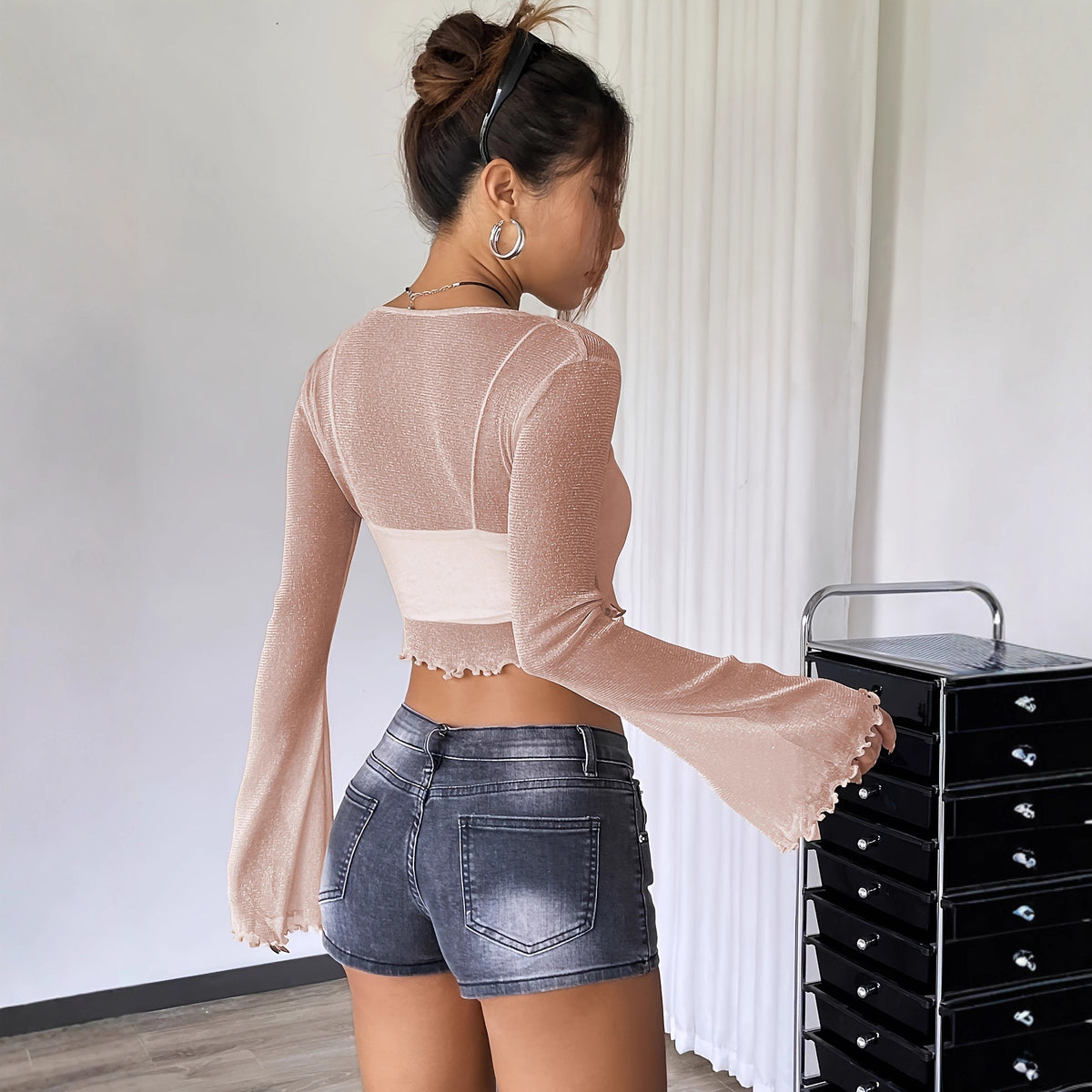 Bell Sleeve Sexy Irregular Hot Strap Solid Color Small Elegant Cardigans