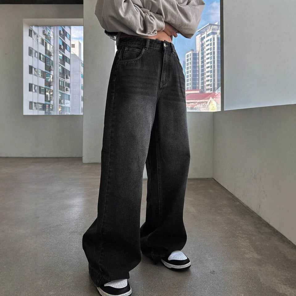 Women's American Black Gray Straight Loose Hot High Waist Pants