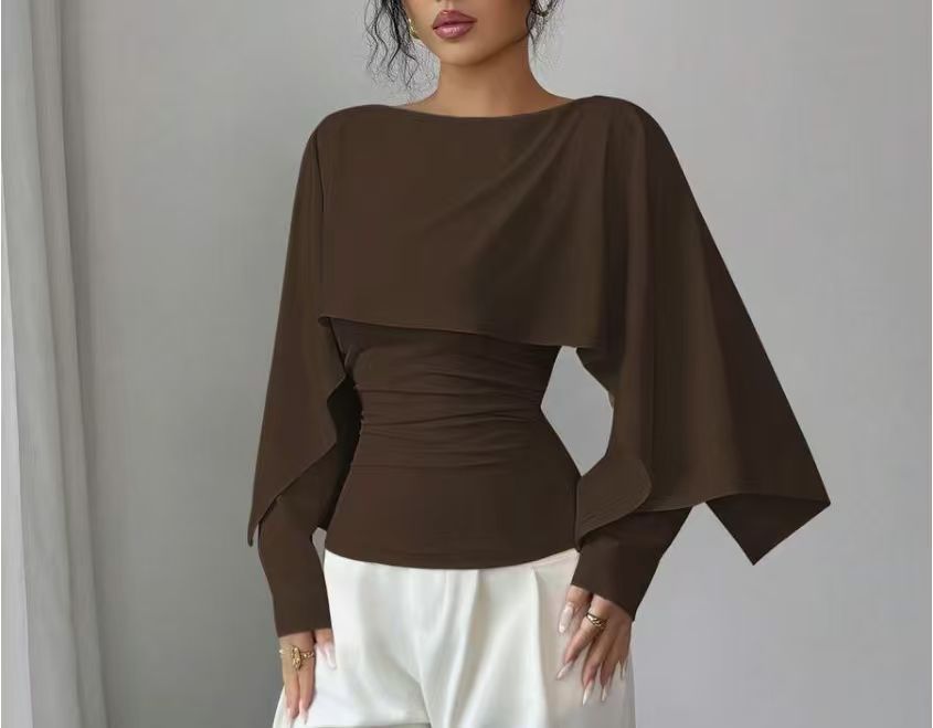 Style Black Round Neck Cape Design Lightly Mature Slimming Shorts