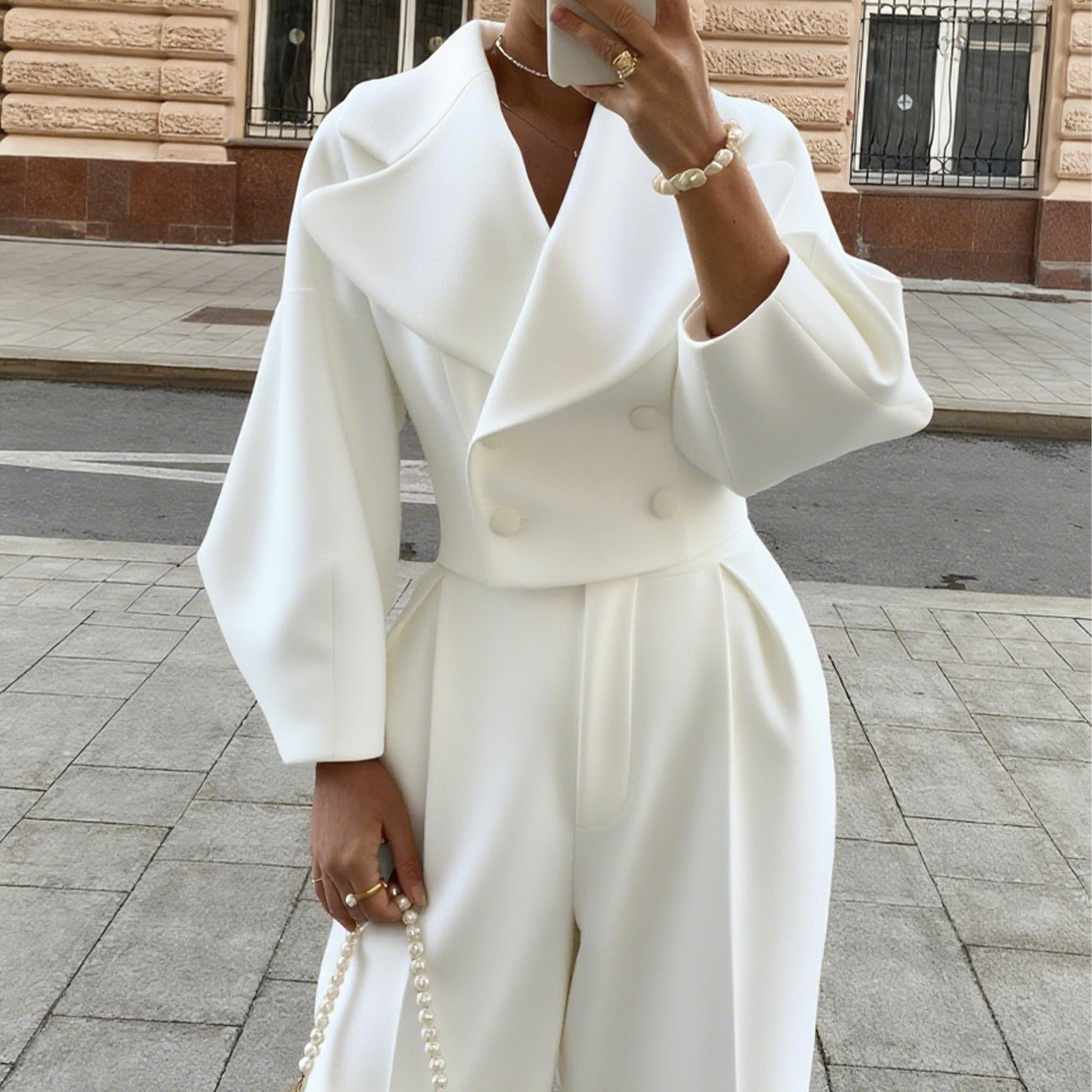 Solid Color Polo Collar Woolen Trousers Fashionable Elegant Fashion Casual Suit