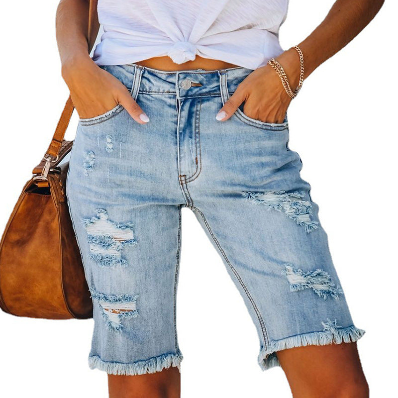 Women's Tassel High Elastic Skinny Cropped Ripped Pants