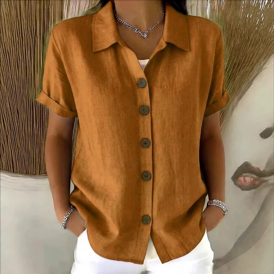 Summer Solid Color Polo Collar Shirt Button Casual Comfortable Shorts