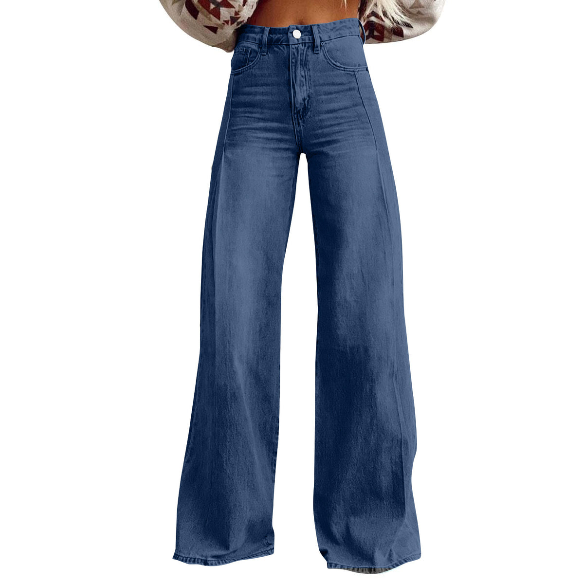 Retro Wide Leg Fashion High Waist Design Mop Denim Trousers Women's Jeans