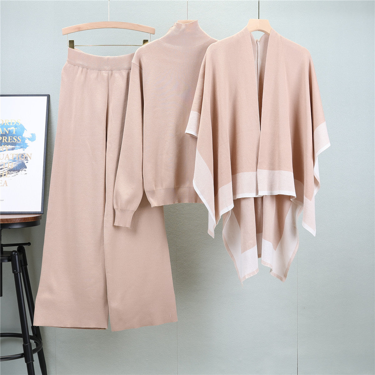 Women's Shawl Knitted Loose Three-piece Set For Fashion Casual Suit