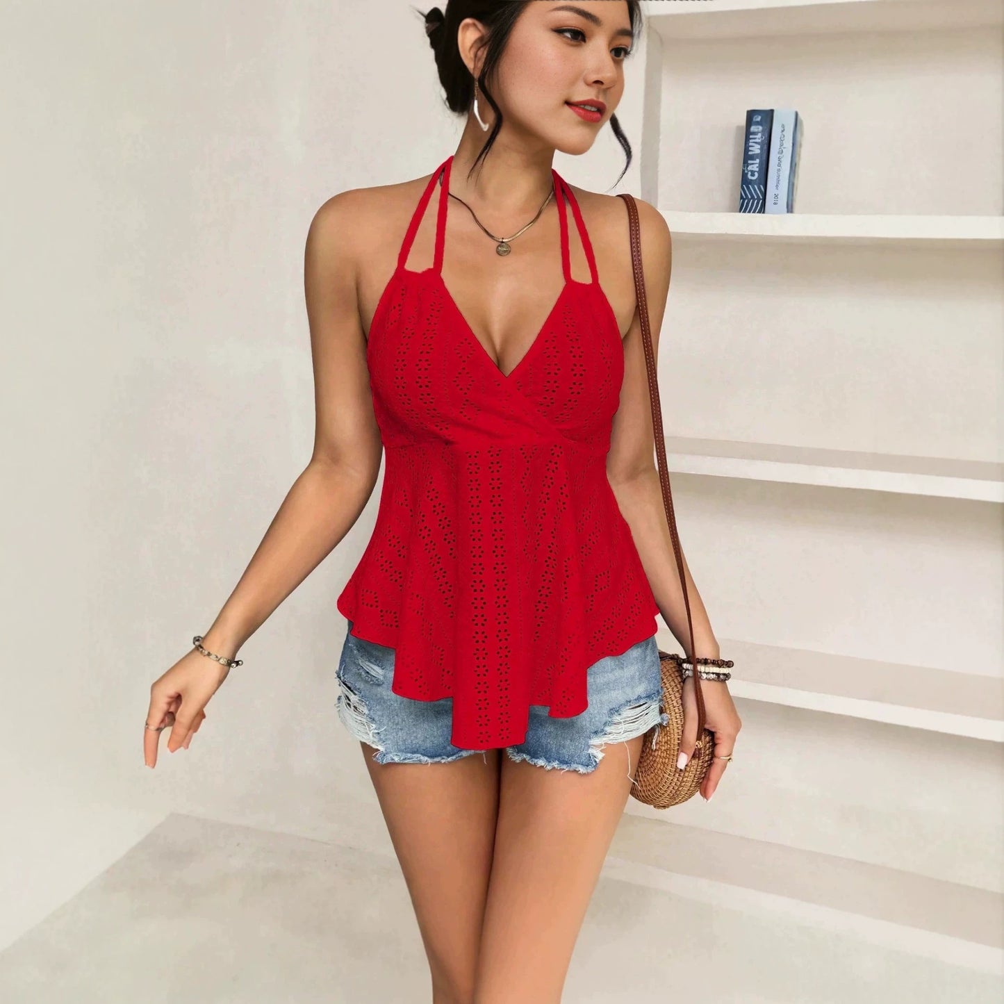 Women's Halter Spaghetti Straps Dignified Hollow Strap Small Vest/suspenders/tube Top