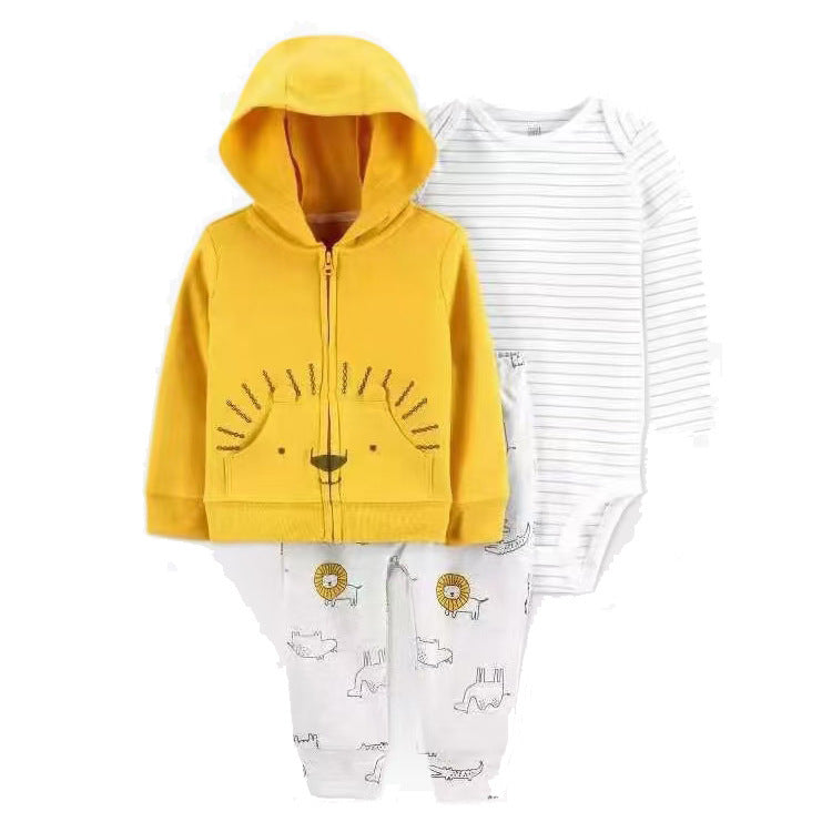 Women's & Men's Clothing Sweater Jacket Hooded Long-sleeved Romper Three-piece Children's Suit