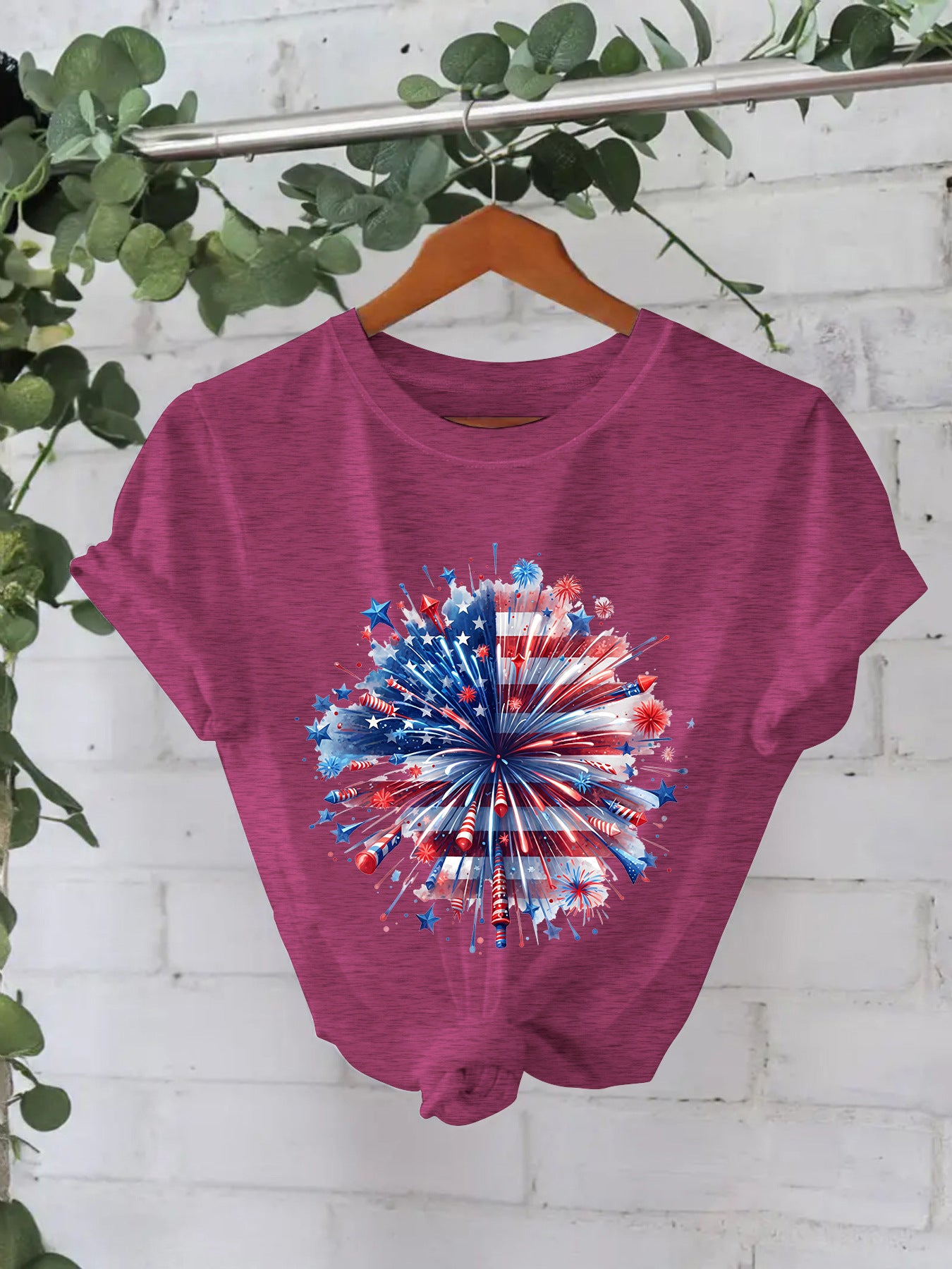 Women's Fashion Short-sleeved Independence Day Fireworks Printing Women's T-shirt