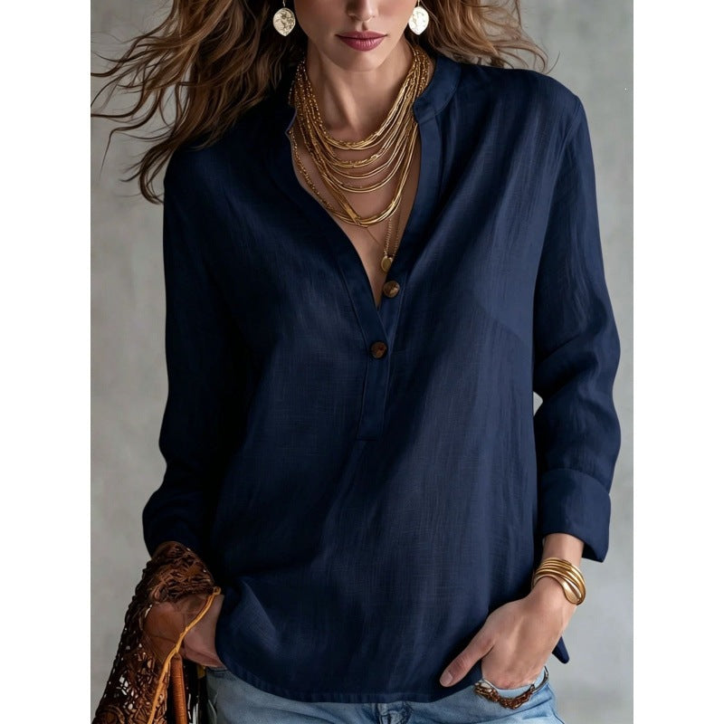 Women's Summer Solid Color Comfortable Fashion Button Women's T-shirt
