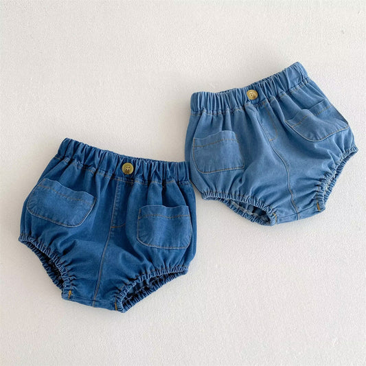 Children's Summer Korean Style Denim Shorts Male Female Front Pocket Large Children's Pants
