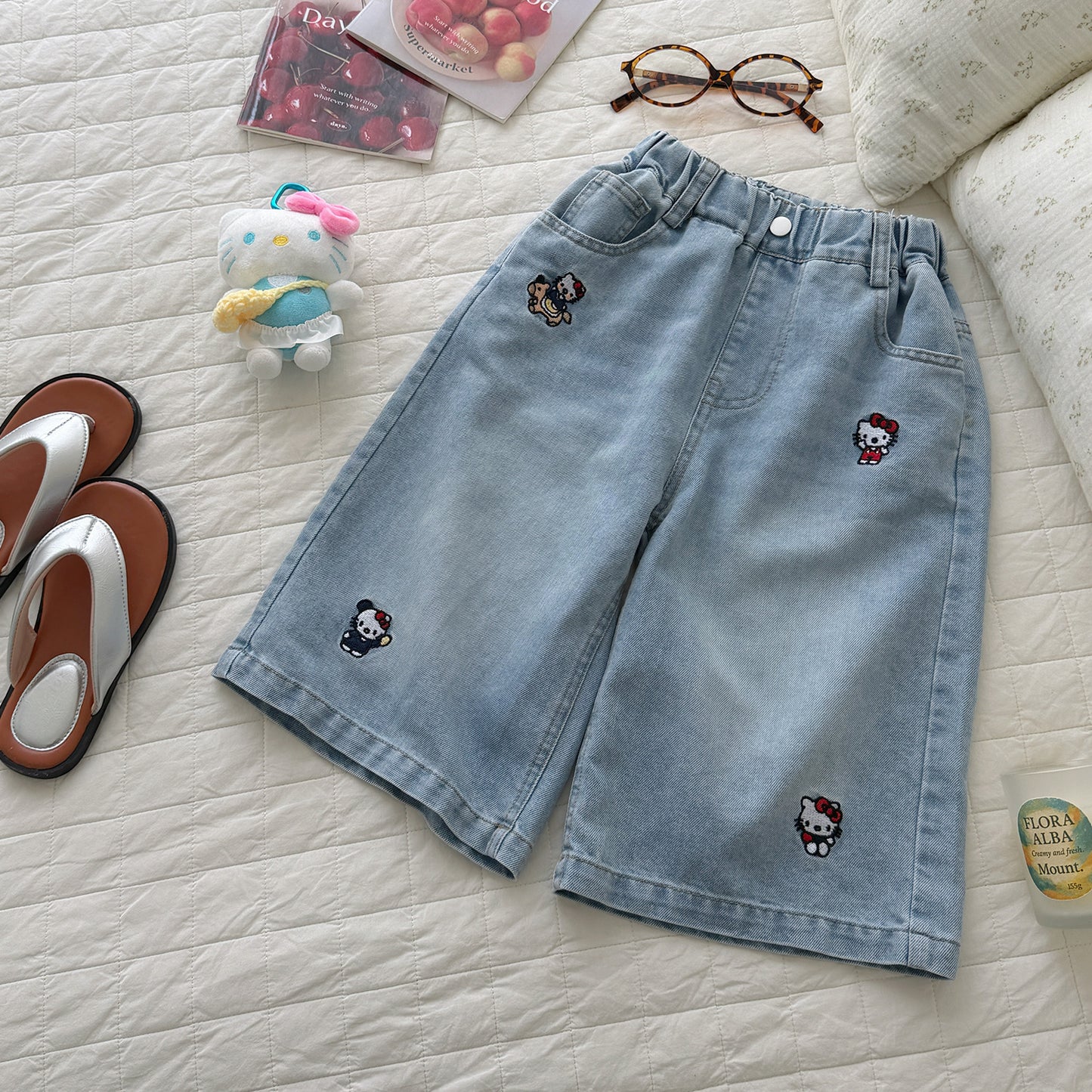 Summer Denim Thin Fashionable Embroidery Outer Shorts Children's Pants