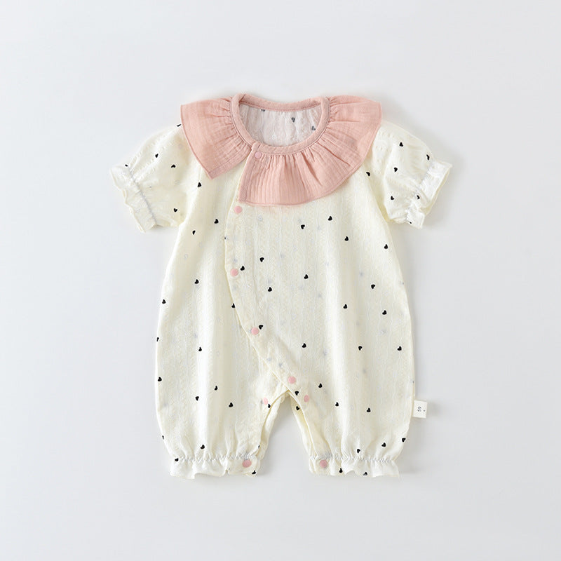Class Love Lace Collar Short Sleeved Jumpsuit, Climbing Suit