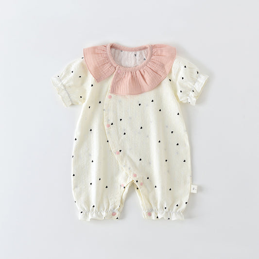 Class Love Lace Collar Short Sleeved Jumpsuit, Climbing Suit