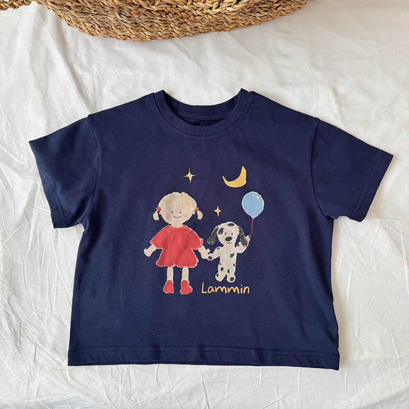 Children's Maida Summer Korean Style Cartoon Cute Star Moon Children's T-shirt
