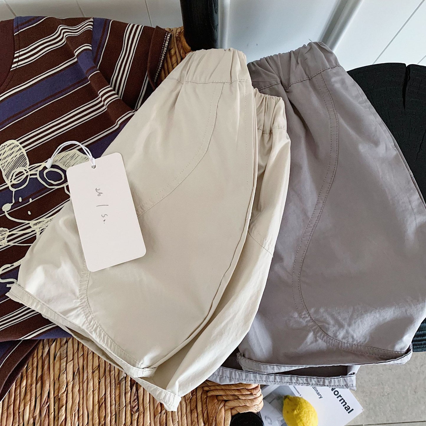Children's Summer Korean Style Boys Solid Color Fifth Children's Pants