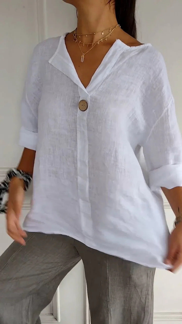 Women's Summer Loose Cotton Linen Button Tops