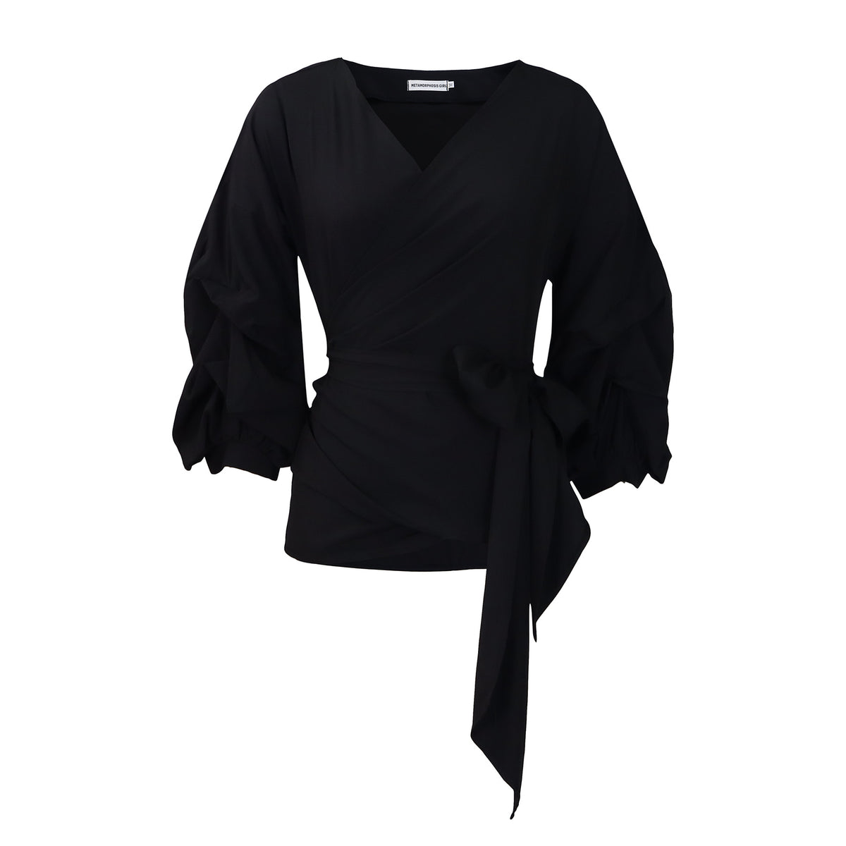 Summer Fashion Solid Color Cross Strap Puff Sleeve Tops