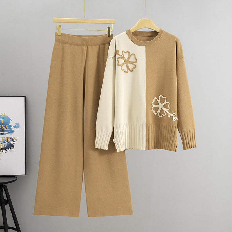 Women's Elegant Knitting Autumn Crew Neck Embroidered Sweaters